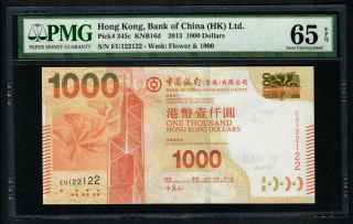 Repeat Number Hong Kong Bank Of China 2013 1000 Dollar P345c Pmg65 Unc Banknote