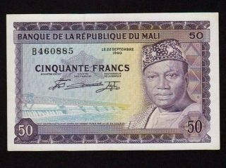 Mali:p - 6,  50 Francs,  1960 (1967) President Modibo Keita Unc -