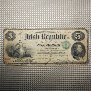 1866 Irish Republic $5 Foreign Currency Note Fenian Brotherhood
