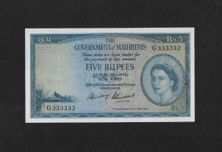 Aunc 5 Rupees 1954 Mauritius England