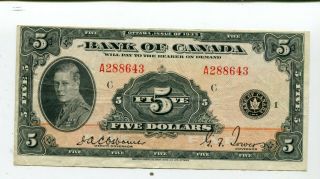 Canada Bank Of Canada 5 Dollars 1935 Xf 125.  00