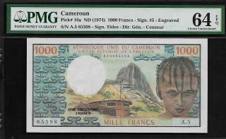 Cameroun 1000 Francs 1974 Pmg 64 Epq Unc Pick 16a