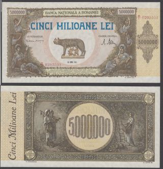 (b2) Romania 5 Million Lei 1947 Perfect Unc Banknote P - 61a