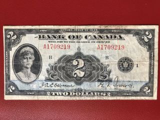 1935 Bank Of Canada $2 Banknote Osborne - Towers Vf