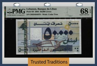 Tt Pk 88 2004 Lebanon Banque Du Liban 50000 Livres Pmg 68q Tied As Best