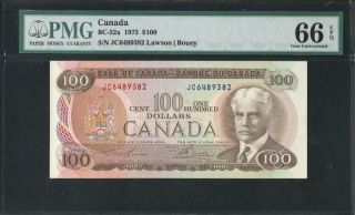 1975 Bank Of Canada $100 Dollars,  Bc - 52a,  Pmg 66 Gem Unc,  Lawson/bouey