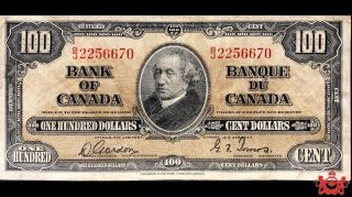 1937 Bank Of Canada 100$ Gordon/tower B/j2256670 - Vf/ef -