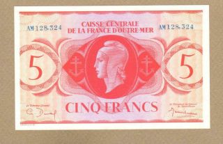 French Equatorial Africa: 5 Francs Banknote,  (unc),  P - 15a,  1944,