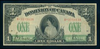 1917 Dominion Of Canada One Dollar Dc23b - I Nub10