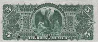 México 5 Pesos 1.  10.  913 S 233s Specimen Series H Uncirculated Banknote 2