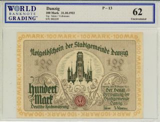 Danzig 100 Mark Currency Banknote 1922 Cu