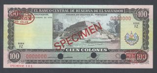 El Salvador 100 Colones 23 - 12 - 1976 P122s Specimen Tdlr N001 Uncirculated