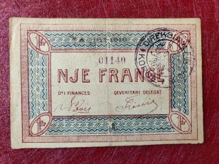 Vintage Old French Occupation Money For Albanian Korca City Paper 1 Frang - 1918