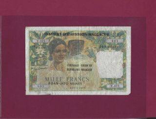 Madagascar 1000 Francs = 200 Ariary 1952 Nd 1961 P - 54 Rare Comores Comoros