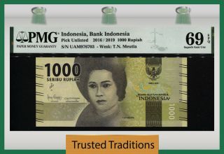 Tt Pk Unl 2016 - 19 Indonesia Bank Indonesia 1000 Rupiah Pmg 69 Epq Stunning Gem