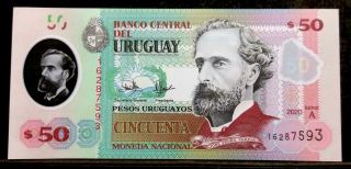 2020 Uruguay Polymer Unc Note 50 Pesos Pack X 50 - Jose P.  Varela Just Issued