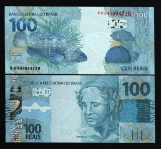Brazil 100 Reals 2010 - 2012 Fish Sculpture Unc World Paper Money Bank Note