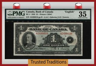 Tt Pk Bc - 1 1935 Canada Bank English $1 King George V Pmg 35 Choice Very Fine