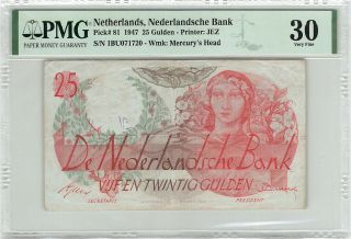 Netherlands 25 Gulden 1947 Flora Pick 81 Pmg Very Fine 30