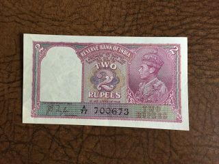 Two Rupees Banknote/reserve Bank Of India/king George Vi 700673 - Uncirculated