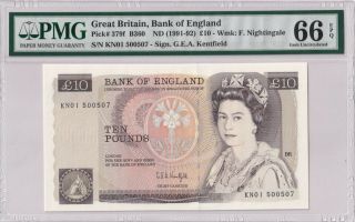 Great Britain P 379f B360 10 Pounds Banknote Sign.  Kentfield Pmg 66 Gem Unc