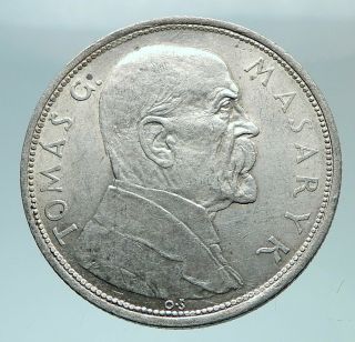 1918 - 1928 Czechoslovakia President Masaryk Silver 10 Korun Coin I81216