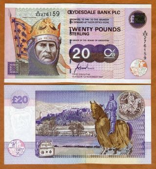 Scotland,  Clydesdale Bank,  20 Pounds,  1997,  P - 228a,  A/aa Unc Robert The Bruce
