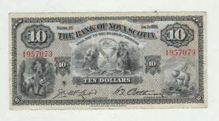 1935 Bank Of Nova Scotia $10 Dollars Banknote In V F Shape