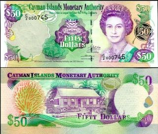 Cayman Islands 50 Dollars 2003 (2007) P 32 C/2 Prefix Qe Ii Low Serial Unc