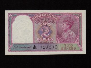 India:p - 17b,  2 Rupees,  1943 King George Vi Unc Nr