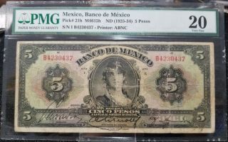 5 Pesos Mexico Banco De Mexico No Date 1925 - 34 Pmg 20 Very Fine