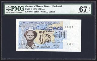 Guinea - Bissau 50 Pesos 1975 P1a Pmg Gem Uncirculated 67 Epq