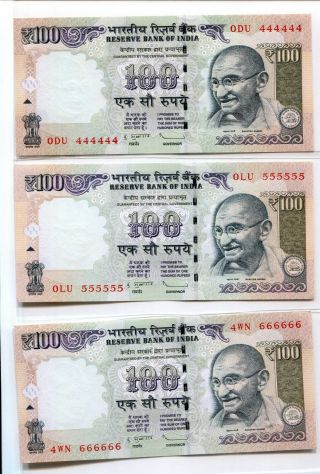 INDIA GANDHI 100 RUPEES PREVIOUS ISSUE - SOLID NUMBER 111111 - 999999 UNC SET 2