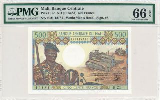 Banqeue Centrale Mali 500 Francs Nd (1934 - 84) Pmg 66epq