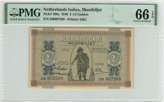 Netherlands Indies 2½ Gulden 1940 Jez State Note Pick 109 Pmg Gem Unc 66 Epq