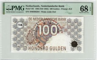 Netherlands 100 Gulden 1992 Little Owl Pick 101 Pmg Gem Unc 68 Epq