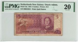 Netherlands Guinea 5 Gulden 1954 Indies Pick 13 Indonesia Pmg Very Fine 20