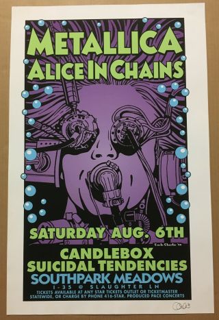 Metallica Alice In Chains 94 Promo Concert Gig Tour Poster Uncle Charlie Signed
