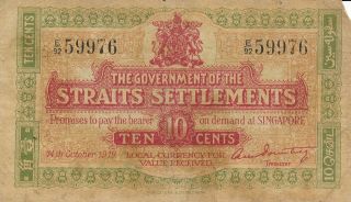The Government Of Straits Settlements 10 Cents 1919