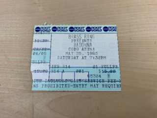 Madonna Detroit Cobo Arena May 25,  1985 Virgin Concert Tour Vintage Ticket Stub