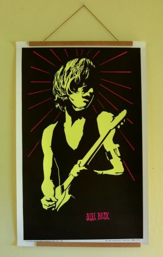 Vtg 1969 Jeff Beck Blacklight Poster 35 X 23 • Houston Blacklight & Poster • Nos