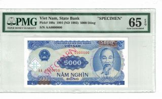 Vietnam - Specimen 5000 Dong 1991 Pick 108s Pmg: 65 Epq Gem Unc.  (1682)