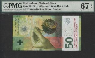 Tt Pk 77b 2015 Switzerland National Bank 50 Franken Pmg 67 Epq Gem Unc