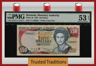 Tt Pk 48 1997 Bermuda Monetary Authority $50 Queen Elizabeth Ii Pmg 53 Epq Au