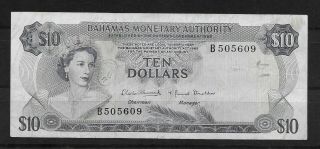 L6888 Bahamas 1968 Monetary Authority 10 Dollars Banknote P30a