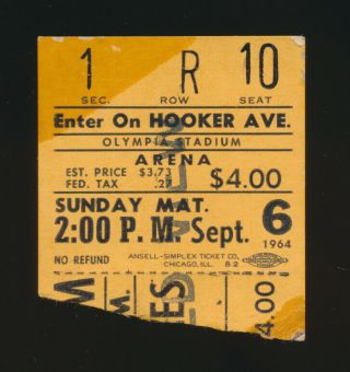Beatles Orig 1964 Concert Ticket Stub For Their 9 / 6 / 64 Show Olympia Stadium