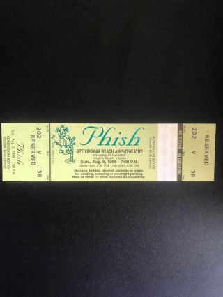 Phish Ticket Stub Vintage 8/9/1998 Virginia Beach Terrapin Pollock