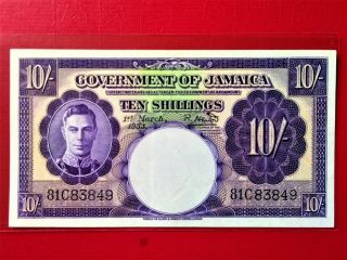 1953 Jamaica 10 Shillings Old Banknote