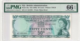 1969 Fiji 50 Cents P - 58a S/n A/1 431991 Pmg 66 Epq Gem Unc