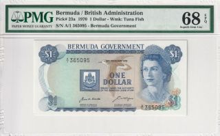 1970 Bermuda 1 Dollar P - 23a S/n A/1 365095 Pmg 68 Epq Gem Unc